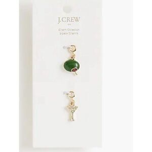 J.Crew Martini & Olive Charms Set Gold-Tone 2-Pack with Enamel & Cubic Zirconia